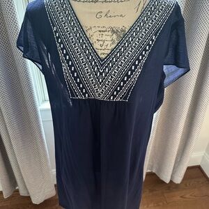 Navy Blue Embroidered Women's Coverup